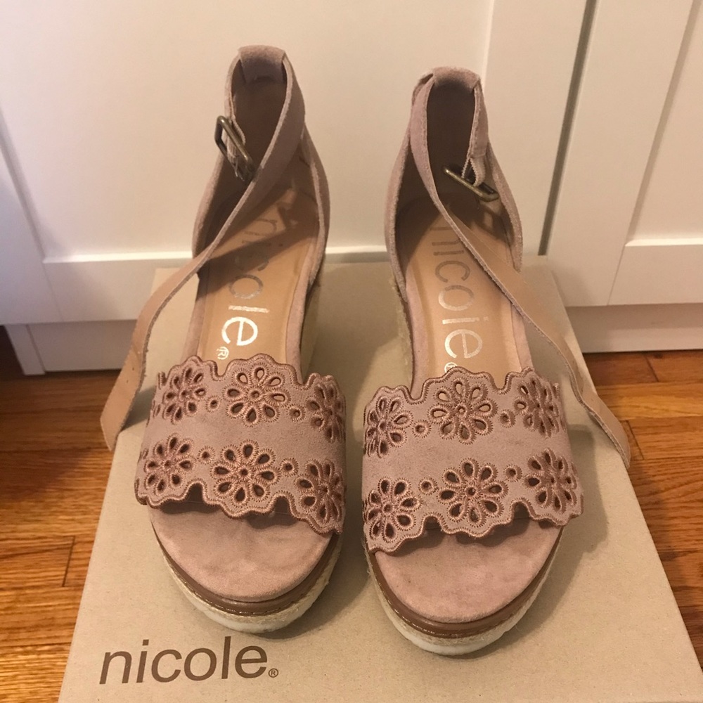 Nicole Eyelet Wedge Sandals